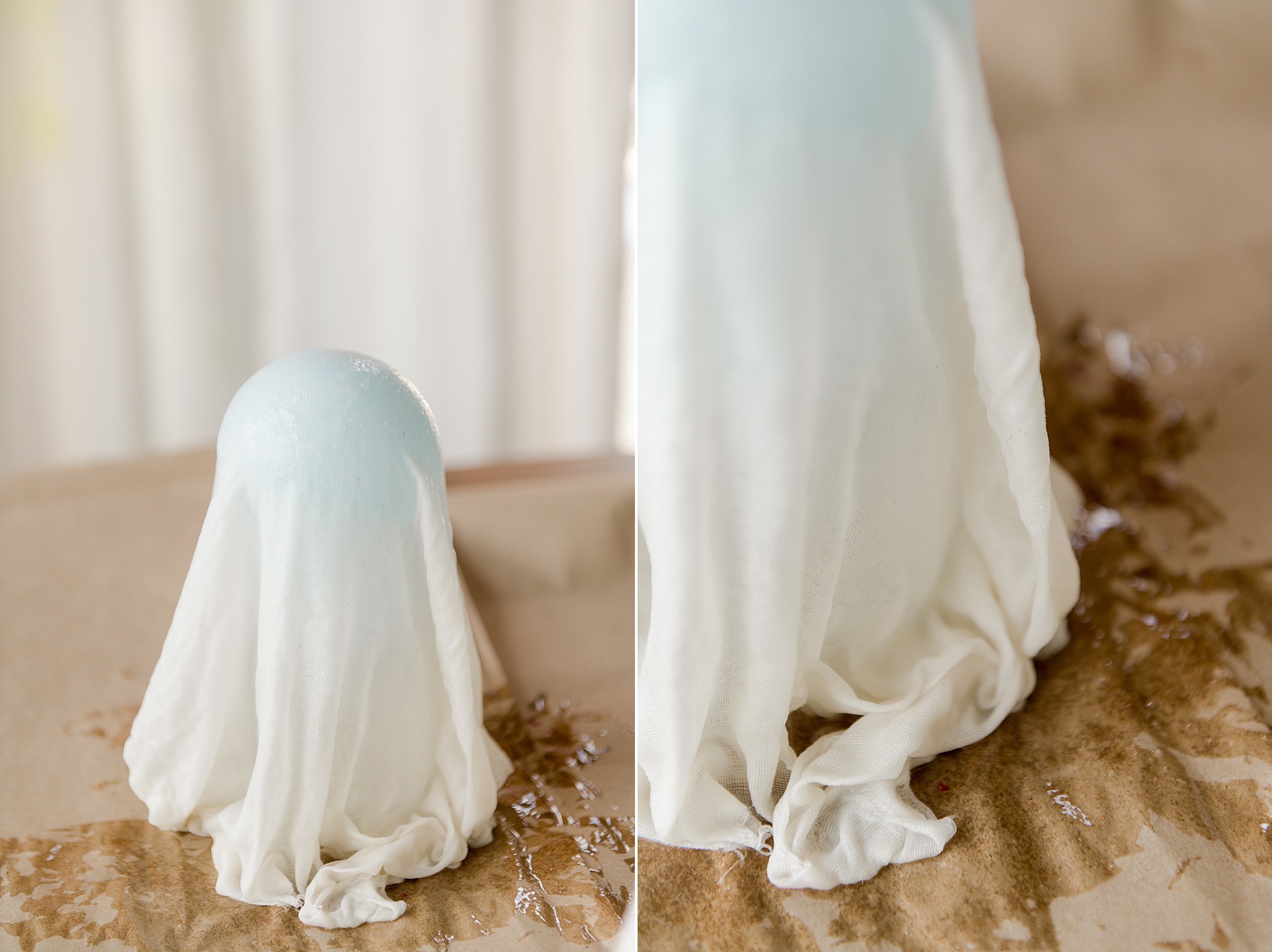How to make cheesecloth ghosts, cheesecloth ghost DIY, how to make cheesecloth ghosts with glue, glue to make cheesecloth ghosts, handmade cheesecloth ghosts