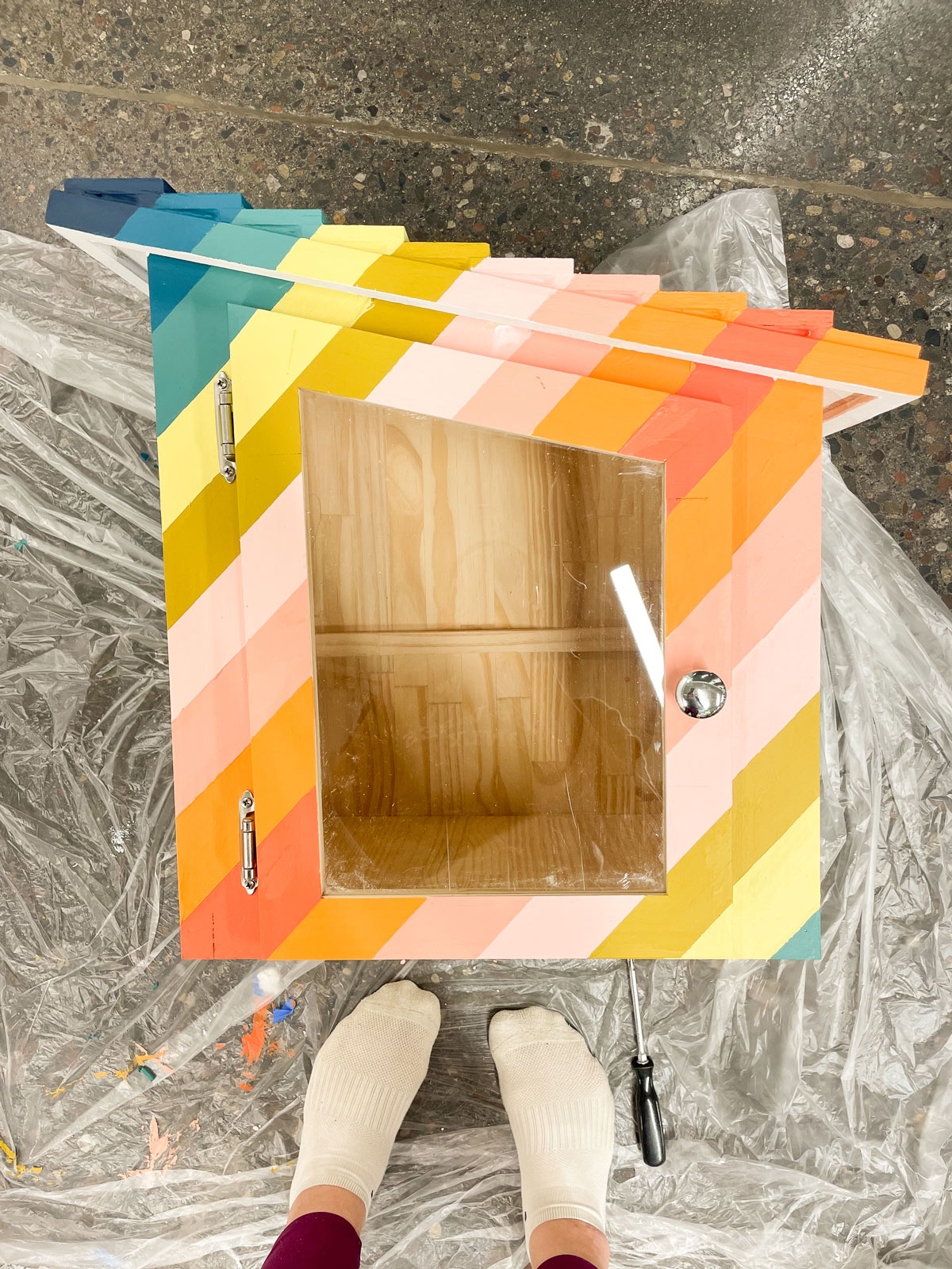 Free Little library painting, painting a free library, colorful free library idea, colorful painting ideas, behr painting