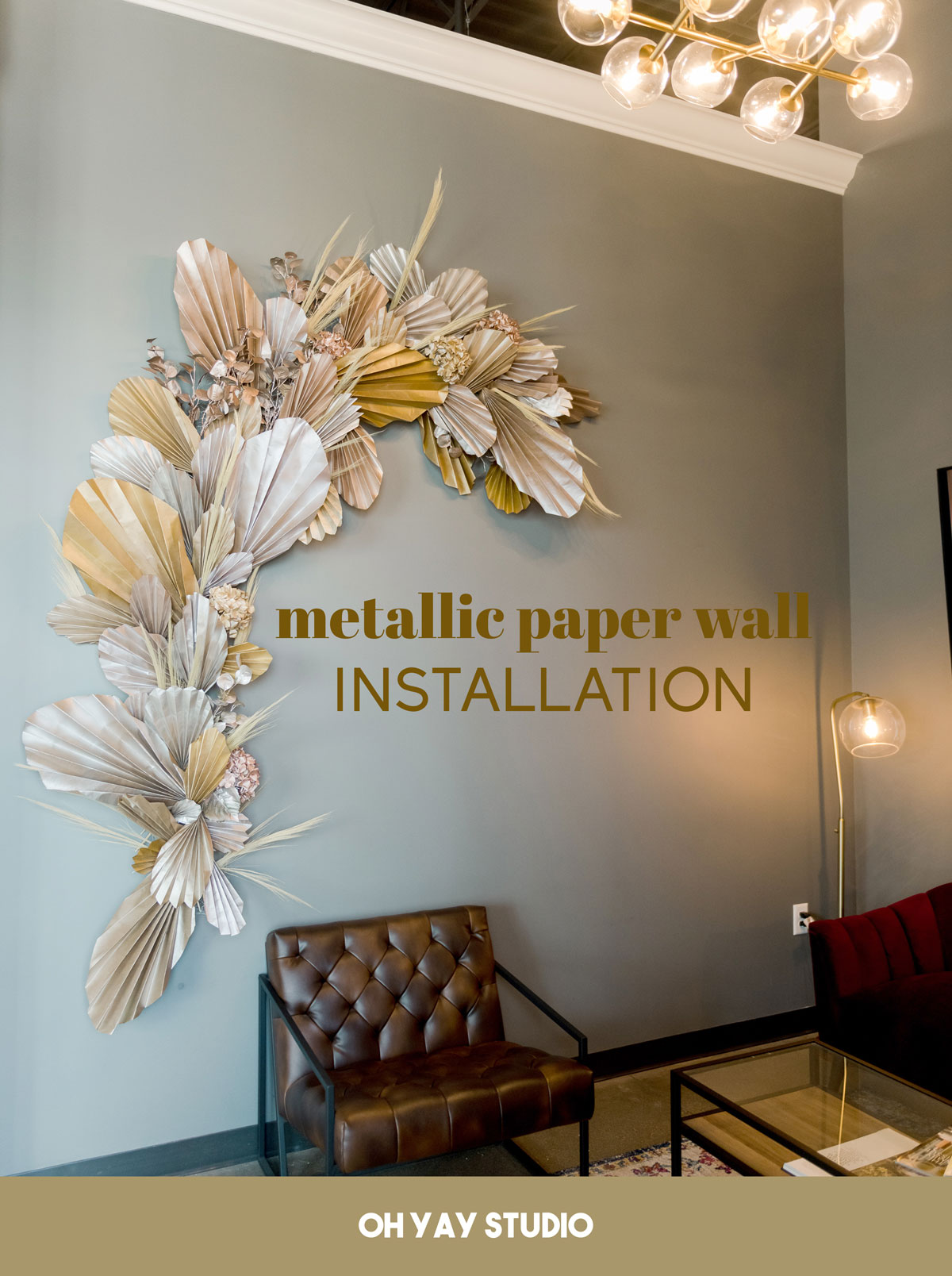 Boho paper wall installation, paper wall installation DIY, metallic boho wall inspiration, boho paper wall installation