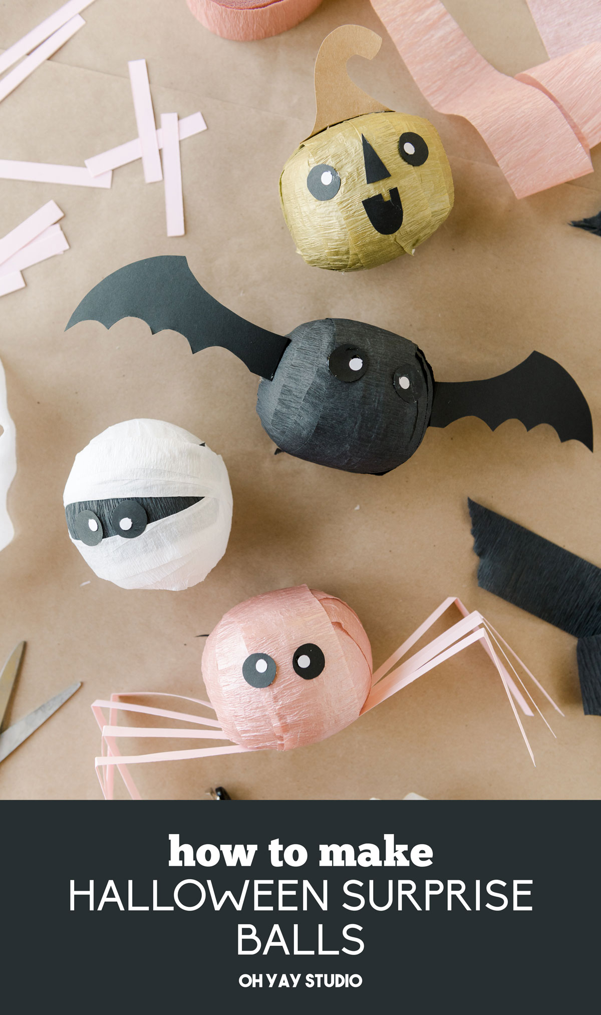 Halloween surprise ball, Halloween surprise ball DIY, non candy Halloween treat ideas, non candy Halloween ideas, How to make a surprise ball, bat surprise ball, mummy surprise ball, pumpkin surprise ball