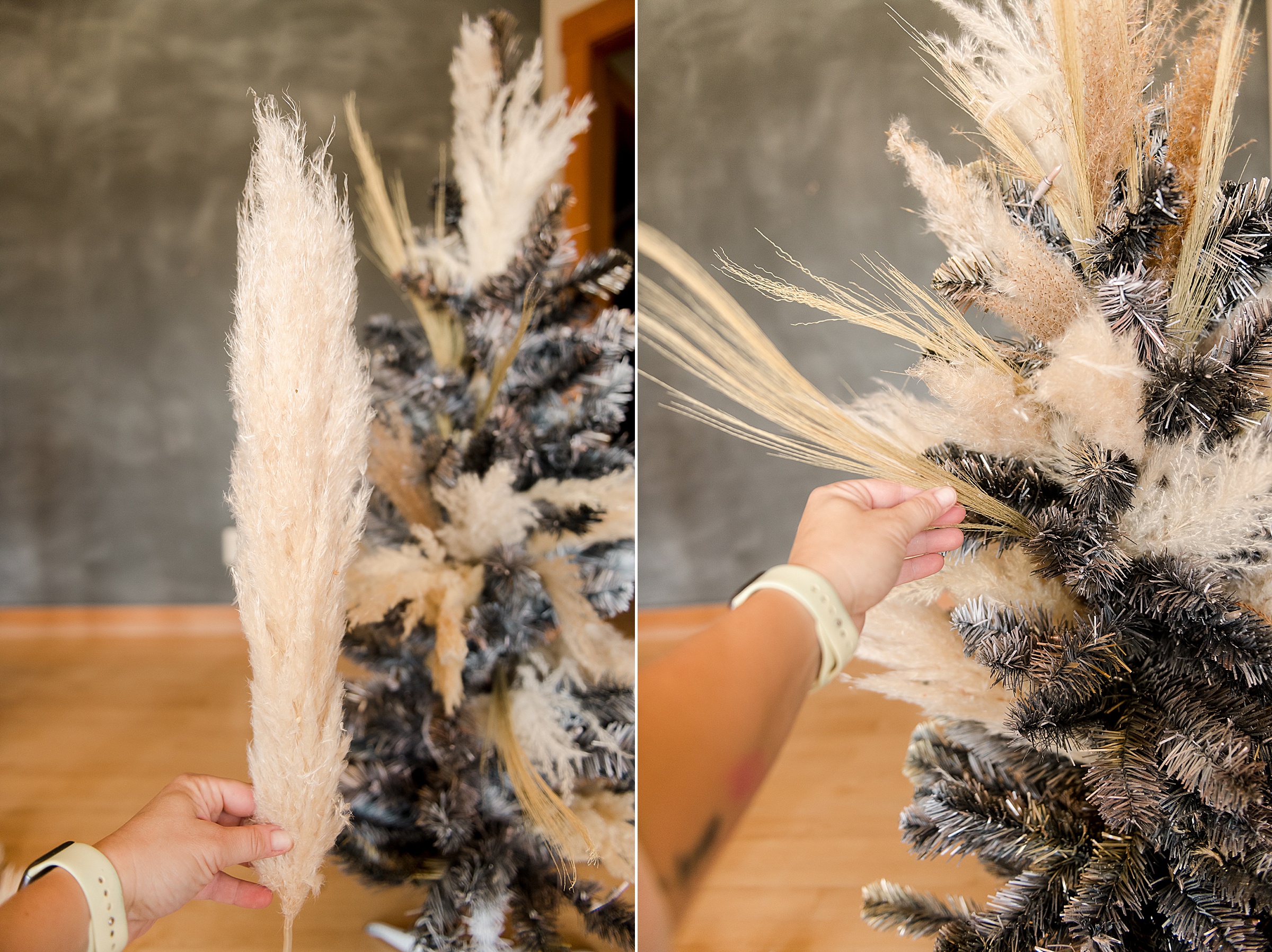 Pampas grass christmas tree, pampas grass DIY christmas tree, how to make a pampas grass tree, pampas grass christmas decor, boho christmas decor