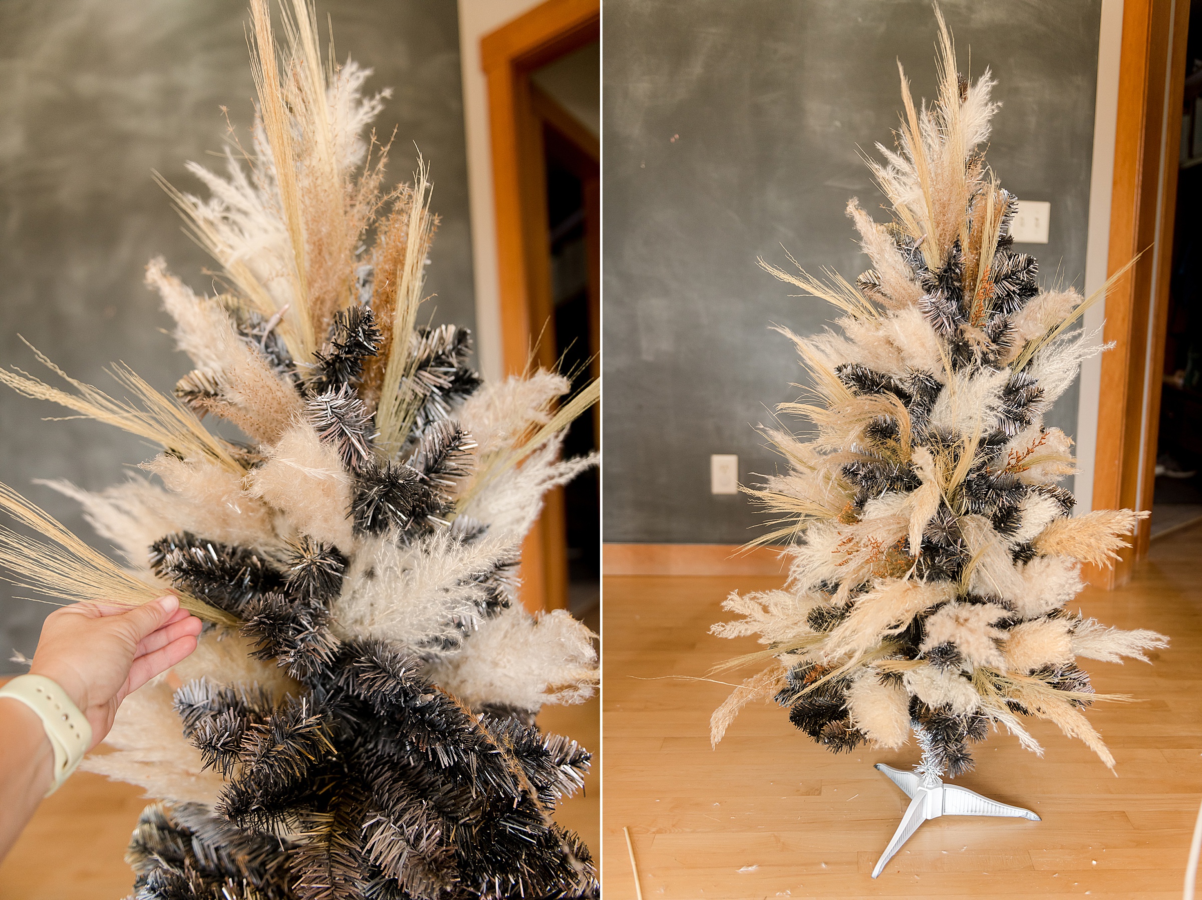 Pampas grass christmas tree, pampas grass DIY christmas tree, how to make a pampas grass tree, pampas grass christmas decor, boho christmas decor