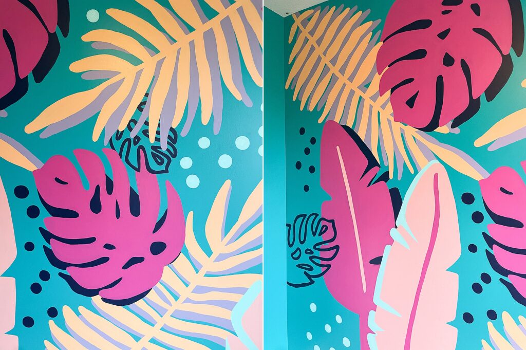 Tropical leaves painted office mural! – oh yay studio – Color ...