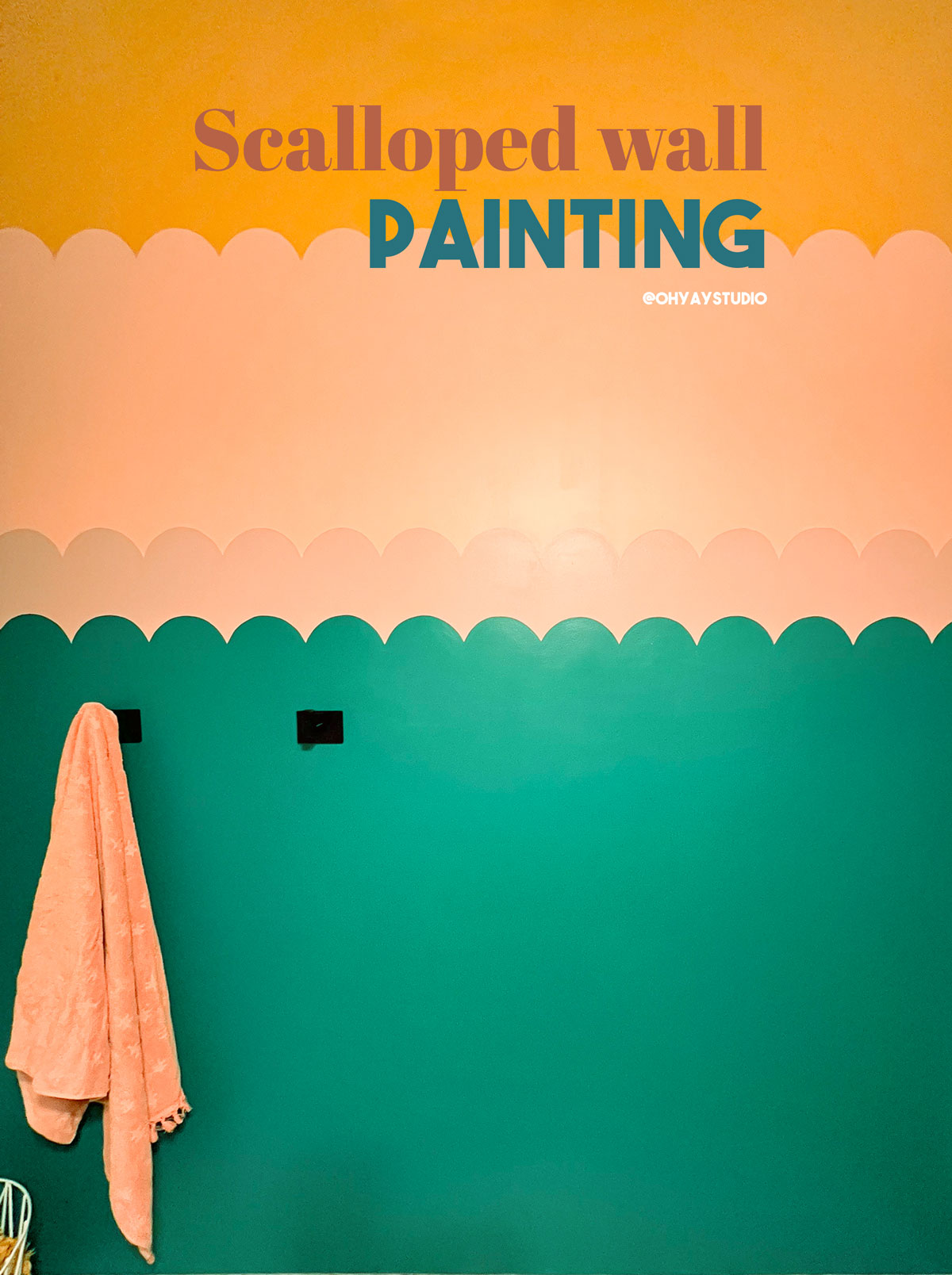 Scalloped wall painting DIY, how to paint easy scallops on the walls, how to paint scallops, bathroom mural ideas, how to paint a bathroom mural