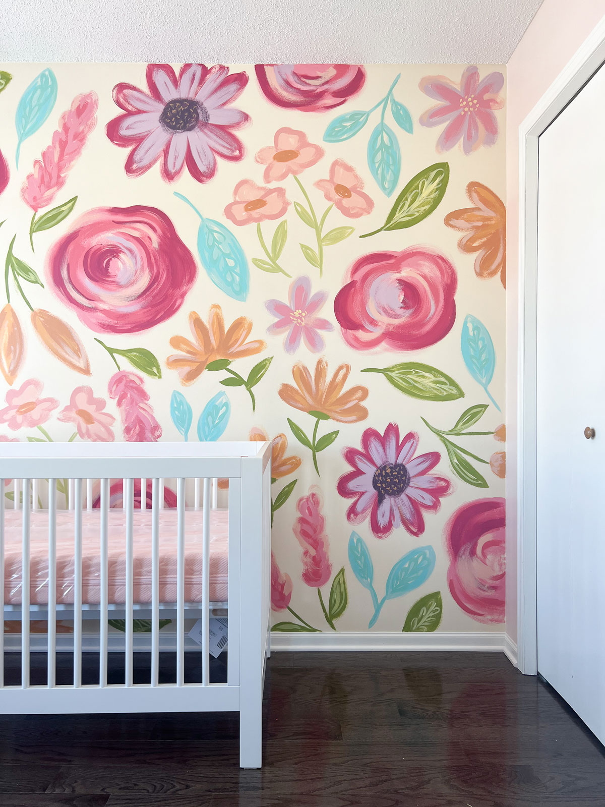 Floral nursery mural, soft floral painted babys room, soft floral baby room mural, floral wall mural, nursery room decor