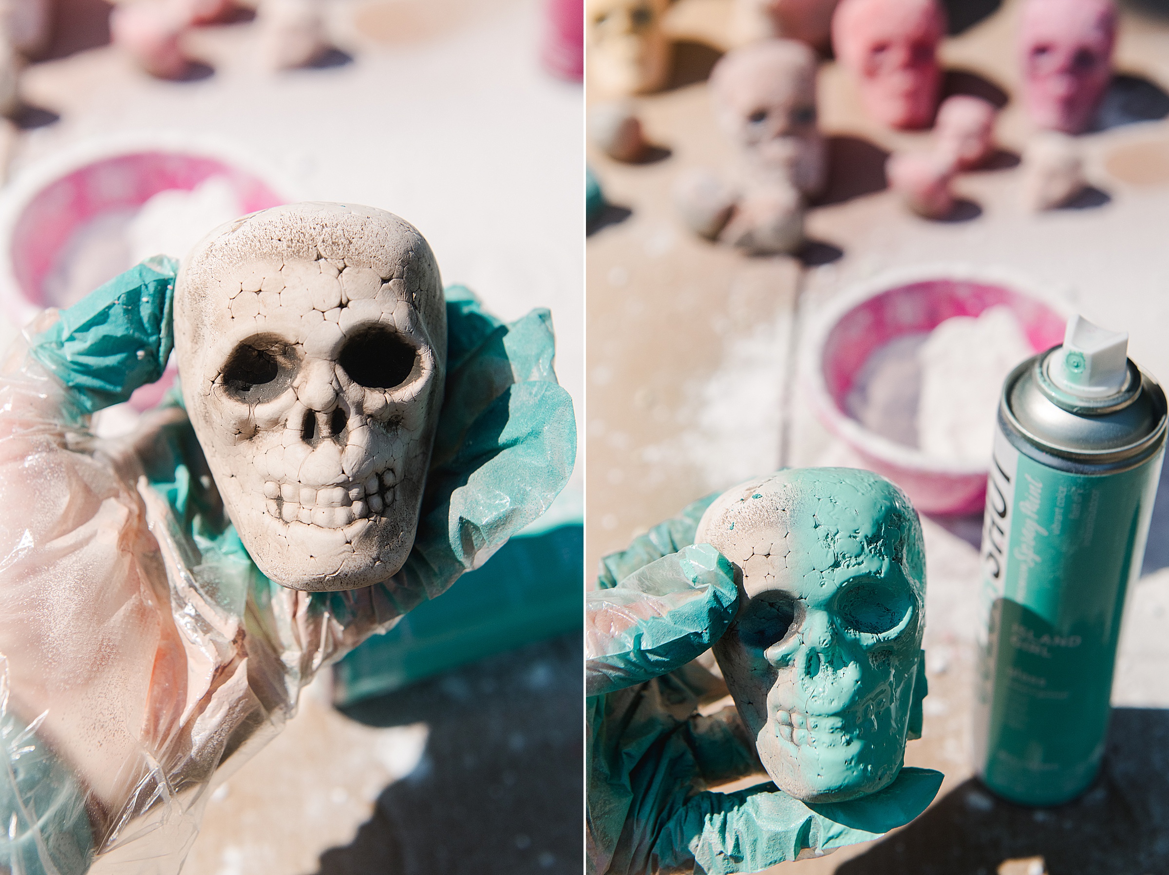 Colorful Skulls with DIY Flocking Powder and Spray Paint