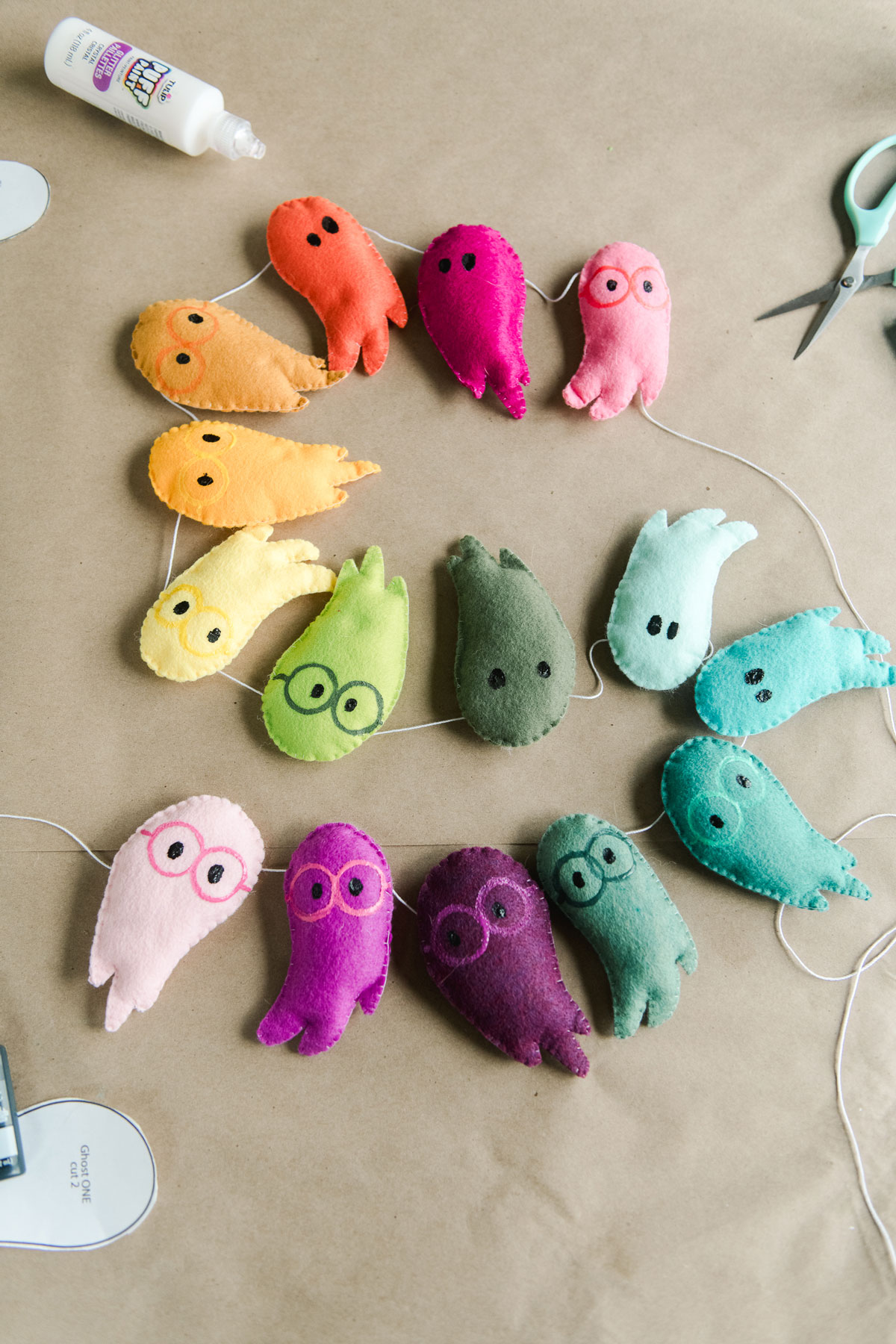 Colorful hand-sewn ghost pattern