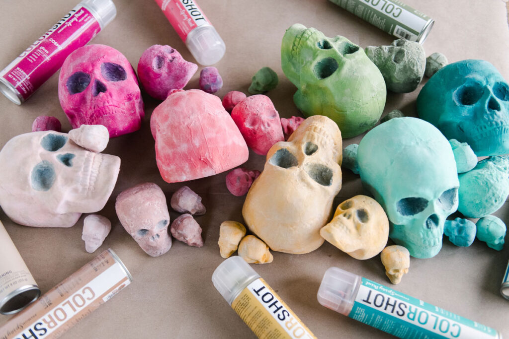 Colorful Skulls with DIY Flocking Powder and Spray Paint