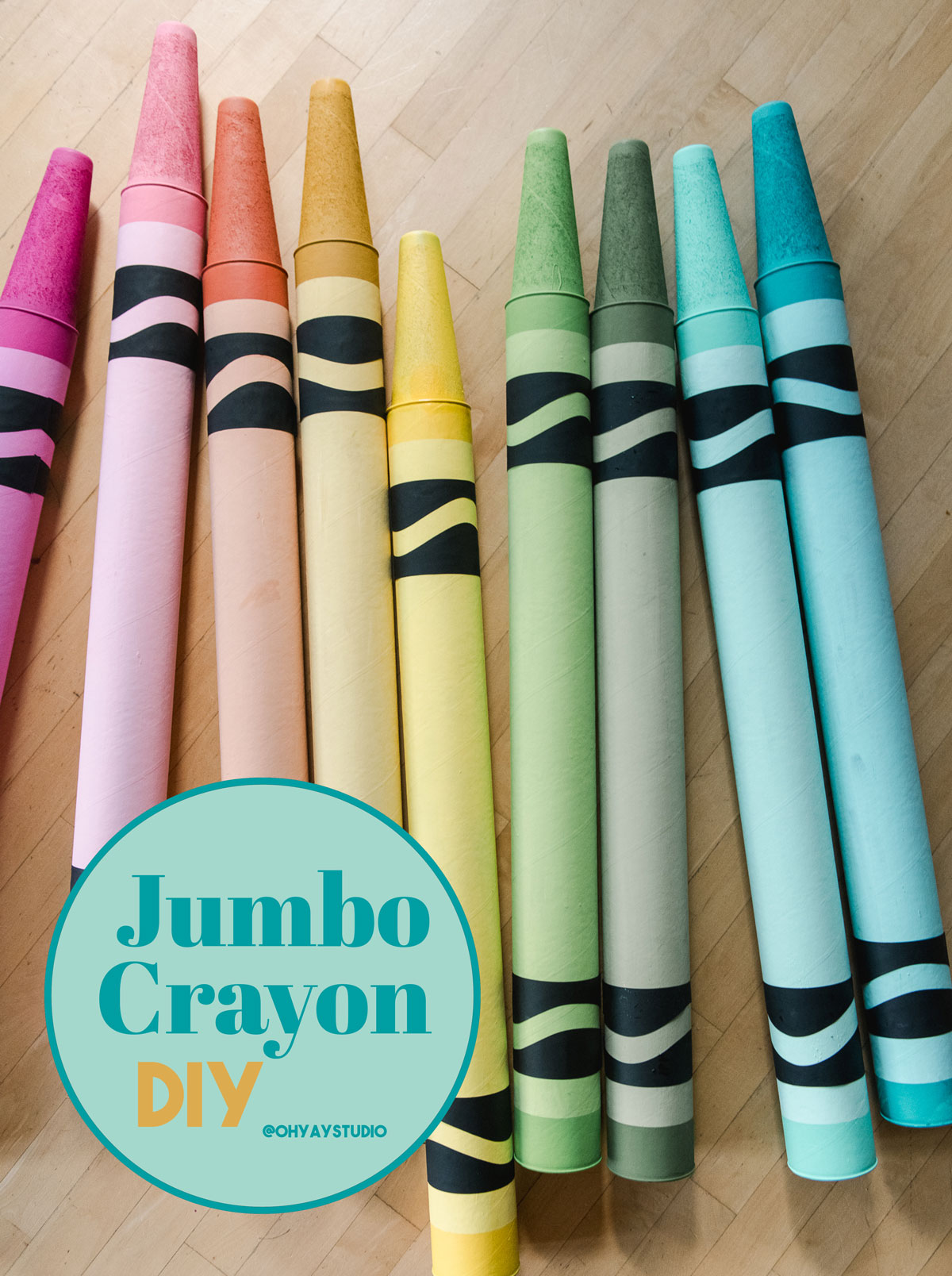 How to make jumbo crayons, giant crayon DIY, jumbo crayon tutorial, colorful crayons, art room decor, art room decor ideas, how to make giant crayons