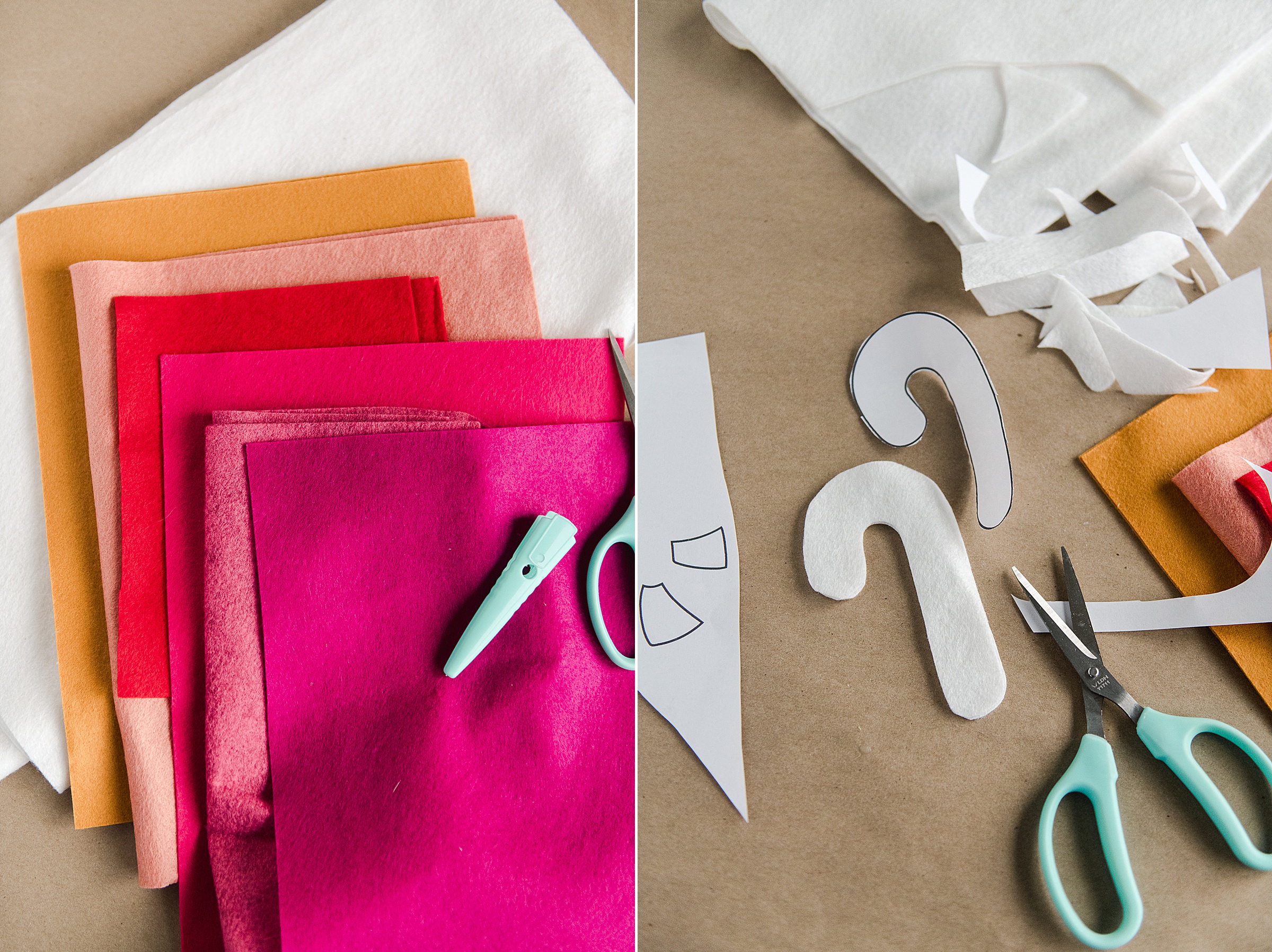 Felt christmas garland DIY, felt candy cane garland DIY, candy cane garland, how to make a felt garland, colorful christmas decor, handmade christmas decor