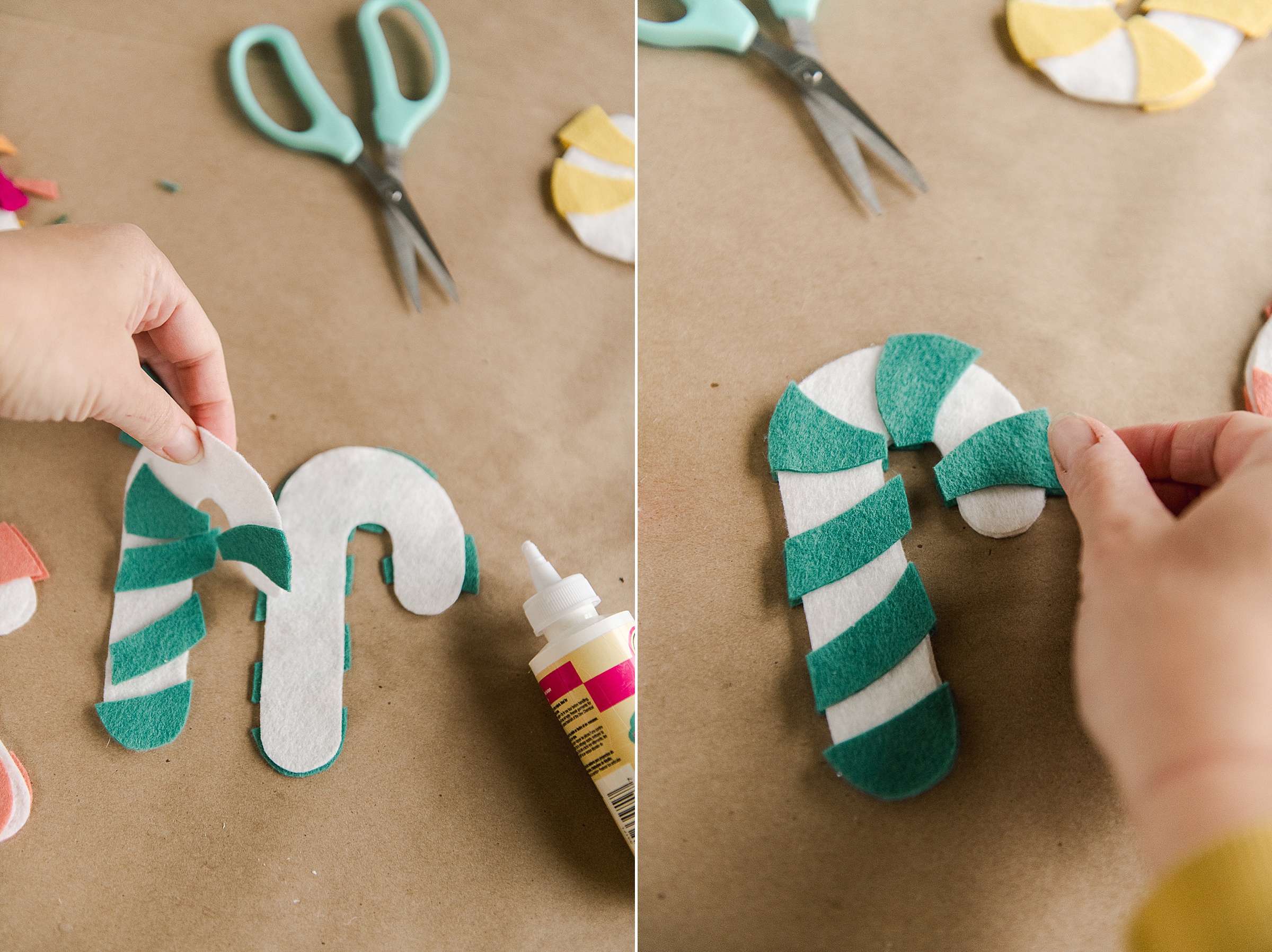 Felt christmas garland DIY, felt candy cane garland DIY, candy cane garland, how to make a felt garland, colorful christmas decor, handmade christmas decor