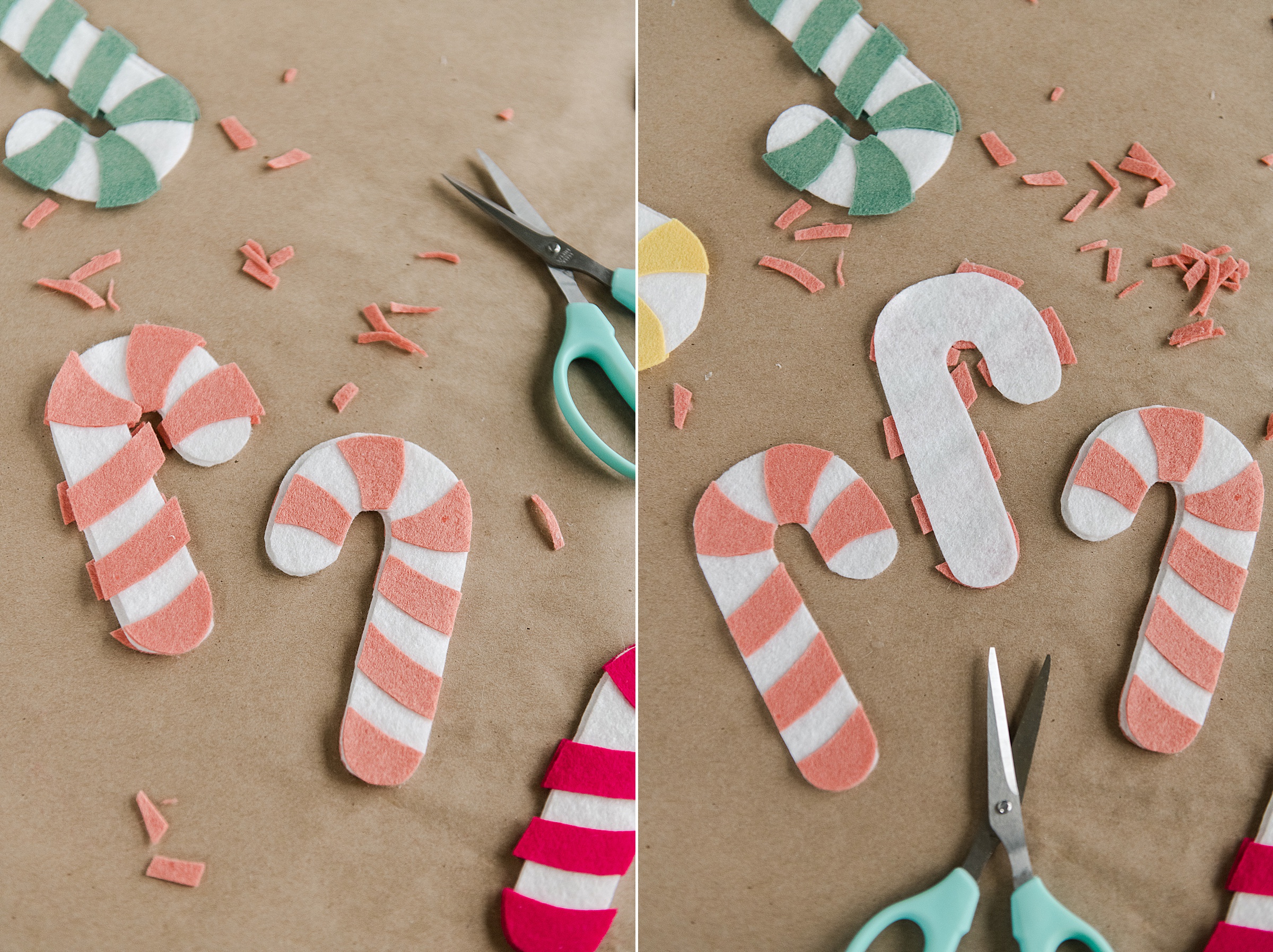 Felt christmas garland DIY, felt candy cane garland DIY, candy cane garland, how to make a felt garland, colorful christmas decor, handmade christmas decor