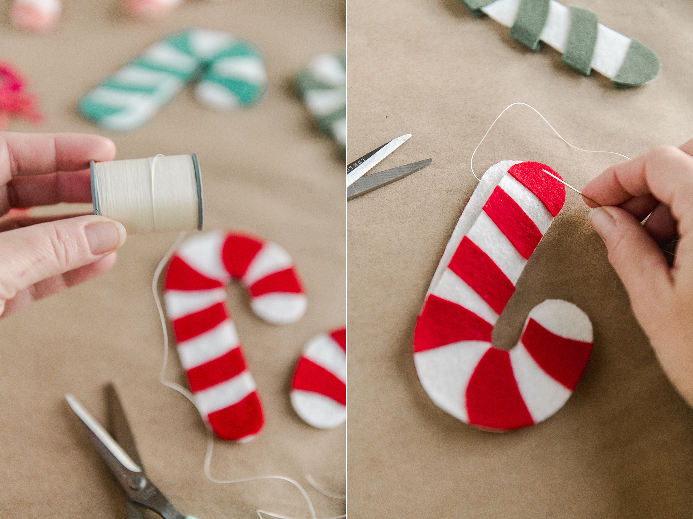 Felt christmas garland DIY, felt candy cane garland DIY, candy cane garland, how to make a felt garland, colorful christmas decor, handmade christmas decor