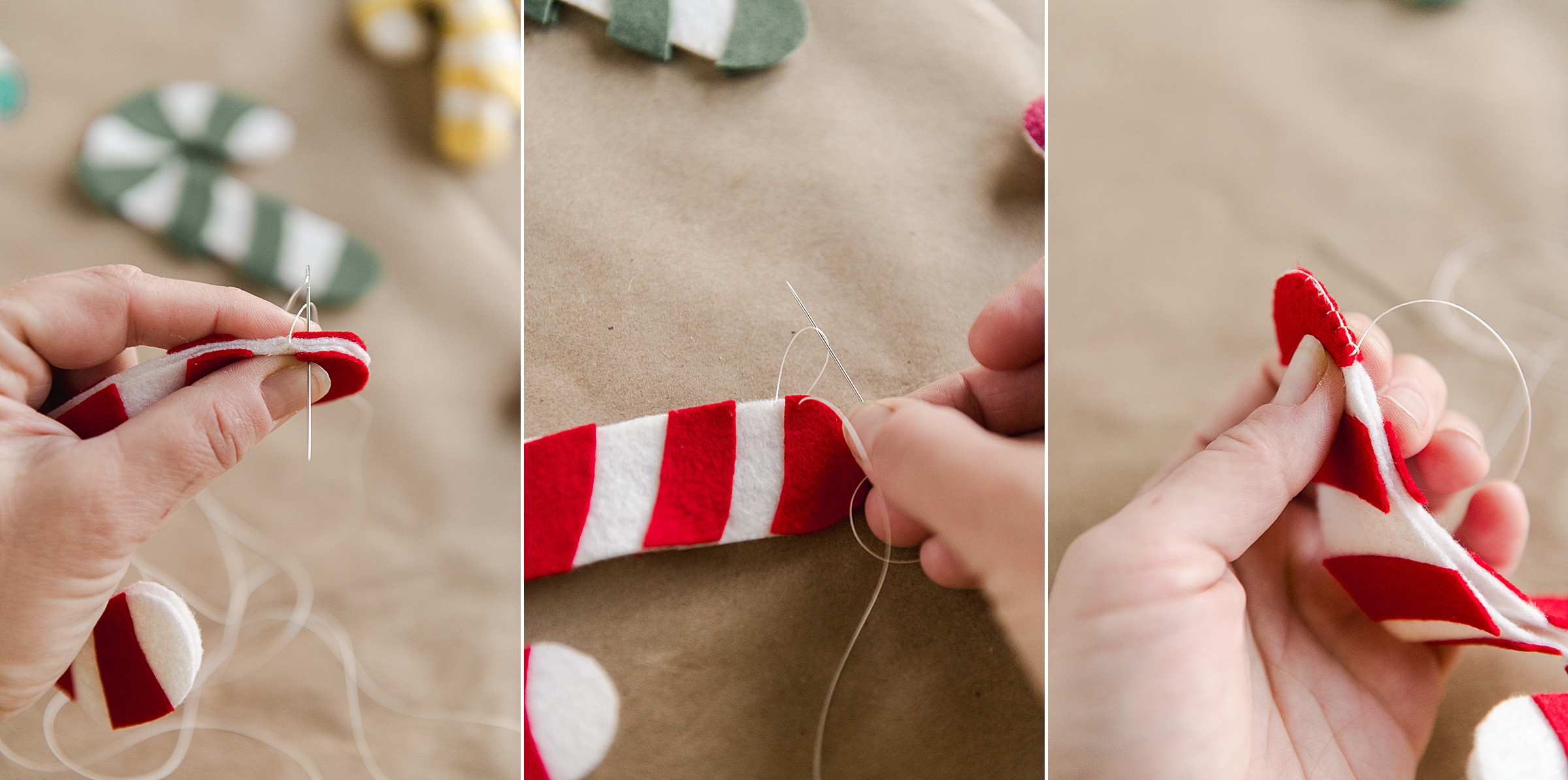 Felt christmas garland DIY, felt candy cane garland DIY, candy cane garland, how to make a felt garland, colorful christmas decor, handmade christmas decor