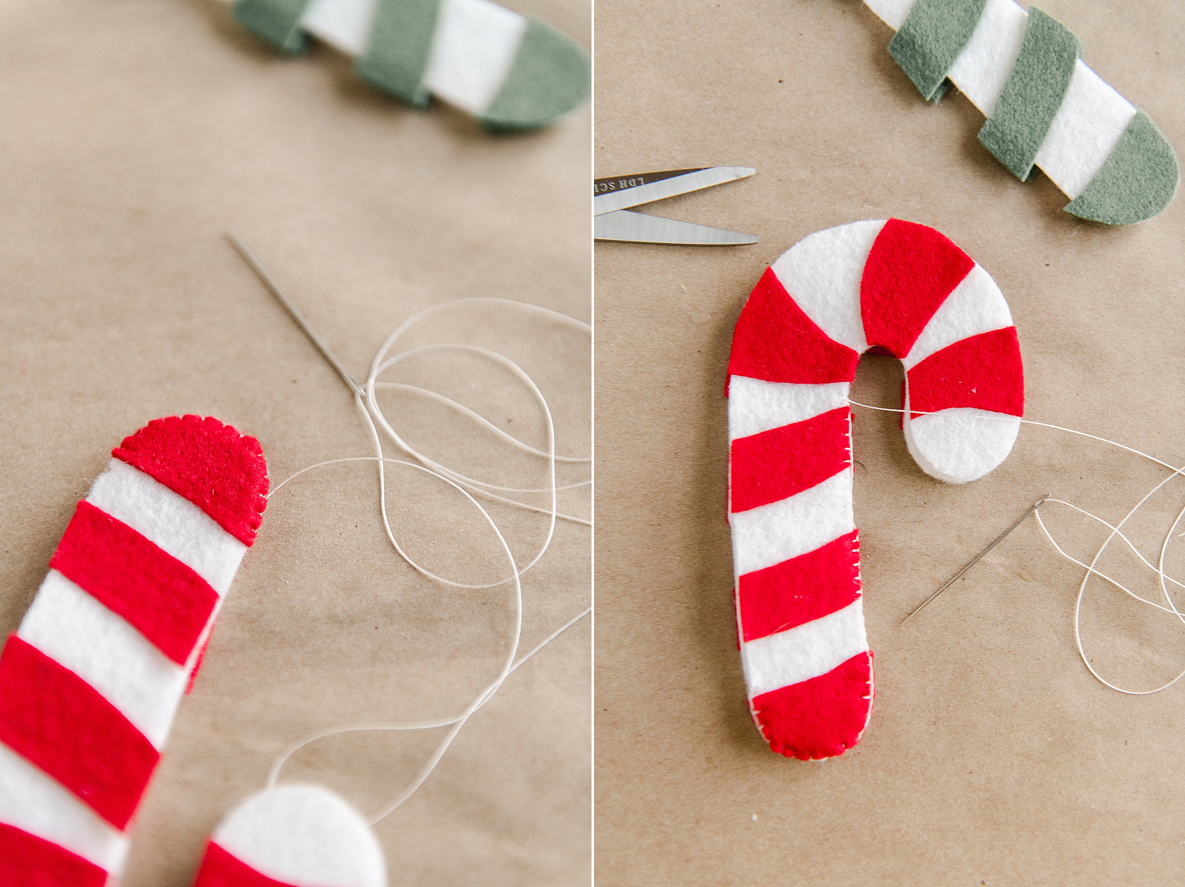 Felt christmas garland DIY, felt candy cane garland DIY, candy cane garland, how to make a felt garland, colorful christmas decor, handmade christmas decor