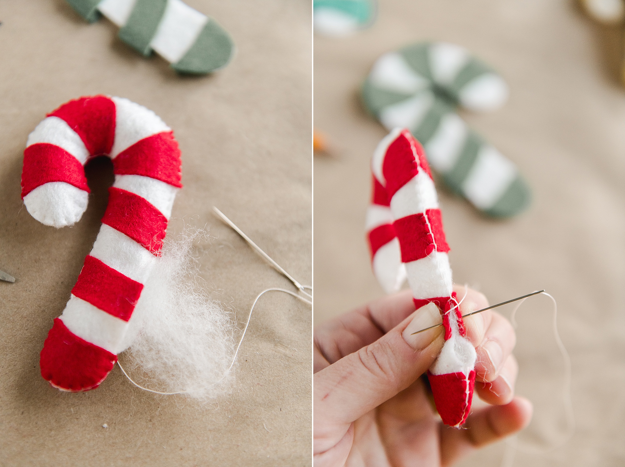 Felt christmas garland DIY, felt candy cane garland DIY, candy cane garland, how to make a felt garland, colorful christmas decor, handmade christmas decor