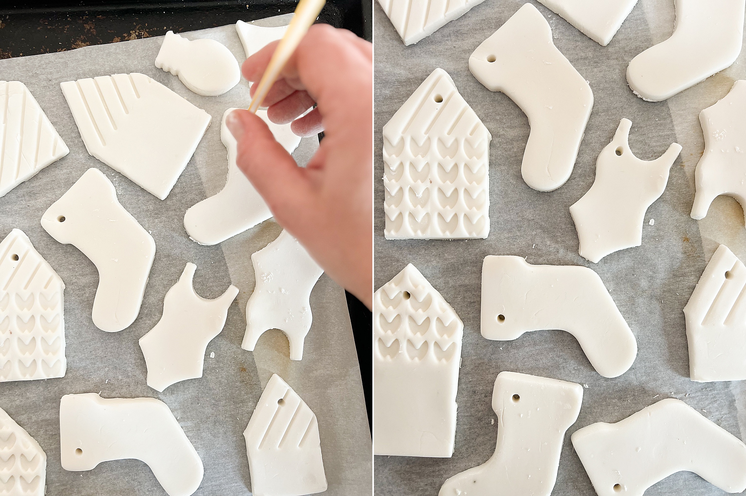 Baking soda ornaments, baking soda dough recipe, baking soda recipe, handmade ornaments, handprint ornament DIY, how to make handprint ornaments, how to make dough at home