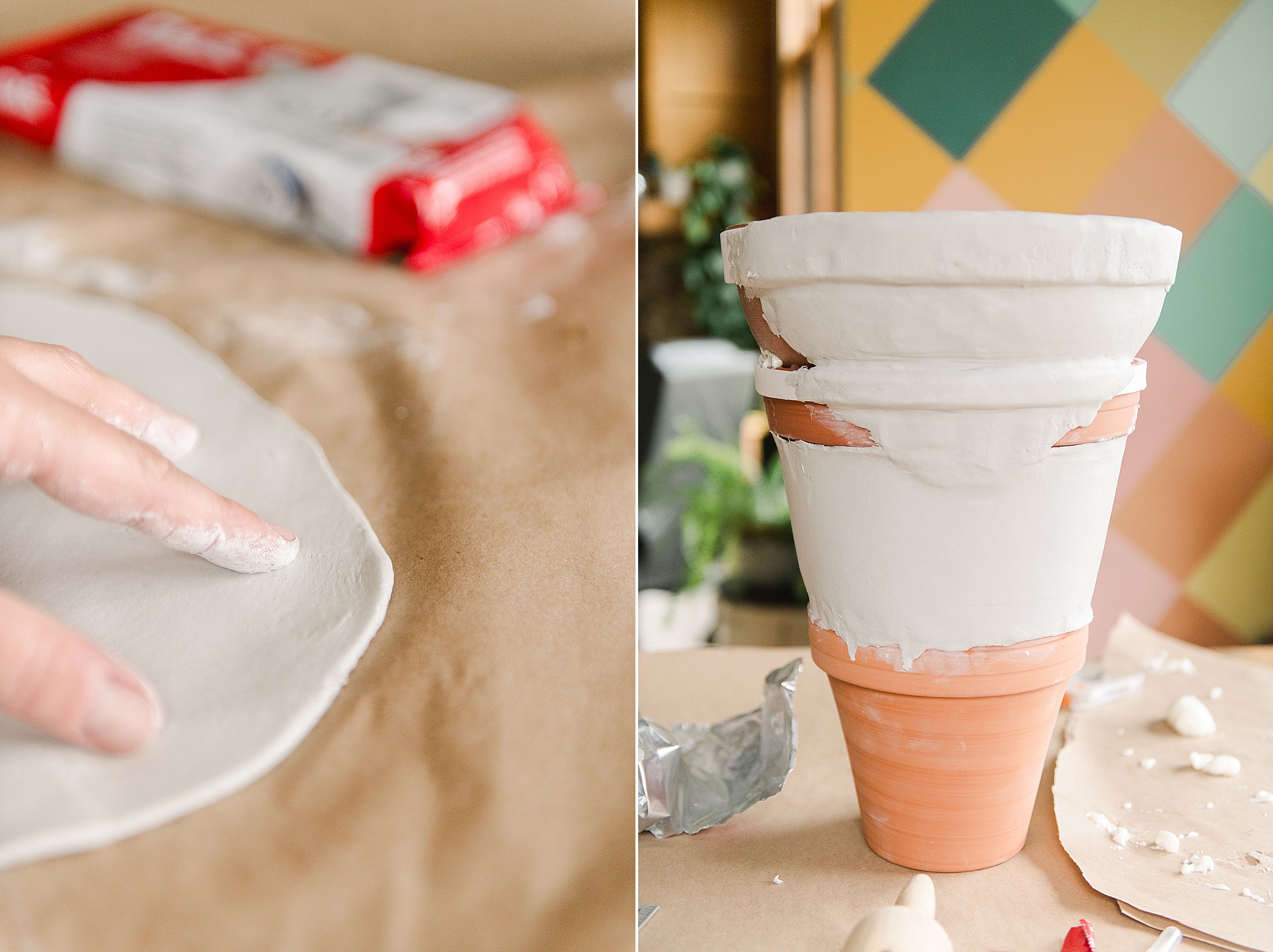 Ice cream cone planter DIY, Homemade planter DIY, how to make an ice cream cone planter, air dry clay planter DIY