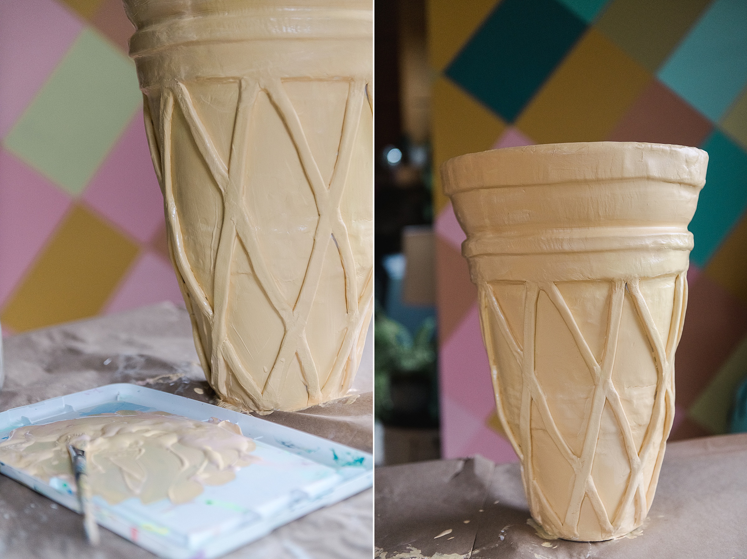 Ice cream cone planter DIY, Homemade planter DIY, how to make an ice cream cone planter, air dry clay planter DIY