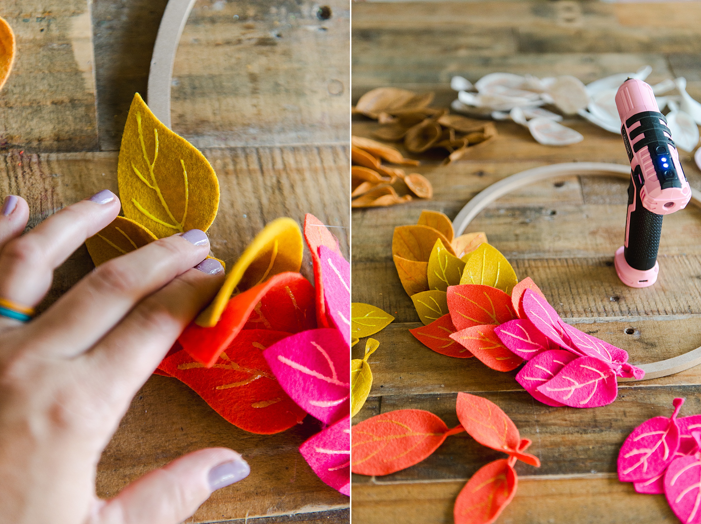 fall felt wreath DIY, felt wreath DIY, felt fall project, fall project DIY, fall leaf DIY, colorful wreath DIY, colorful fall wreath DIY