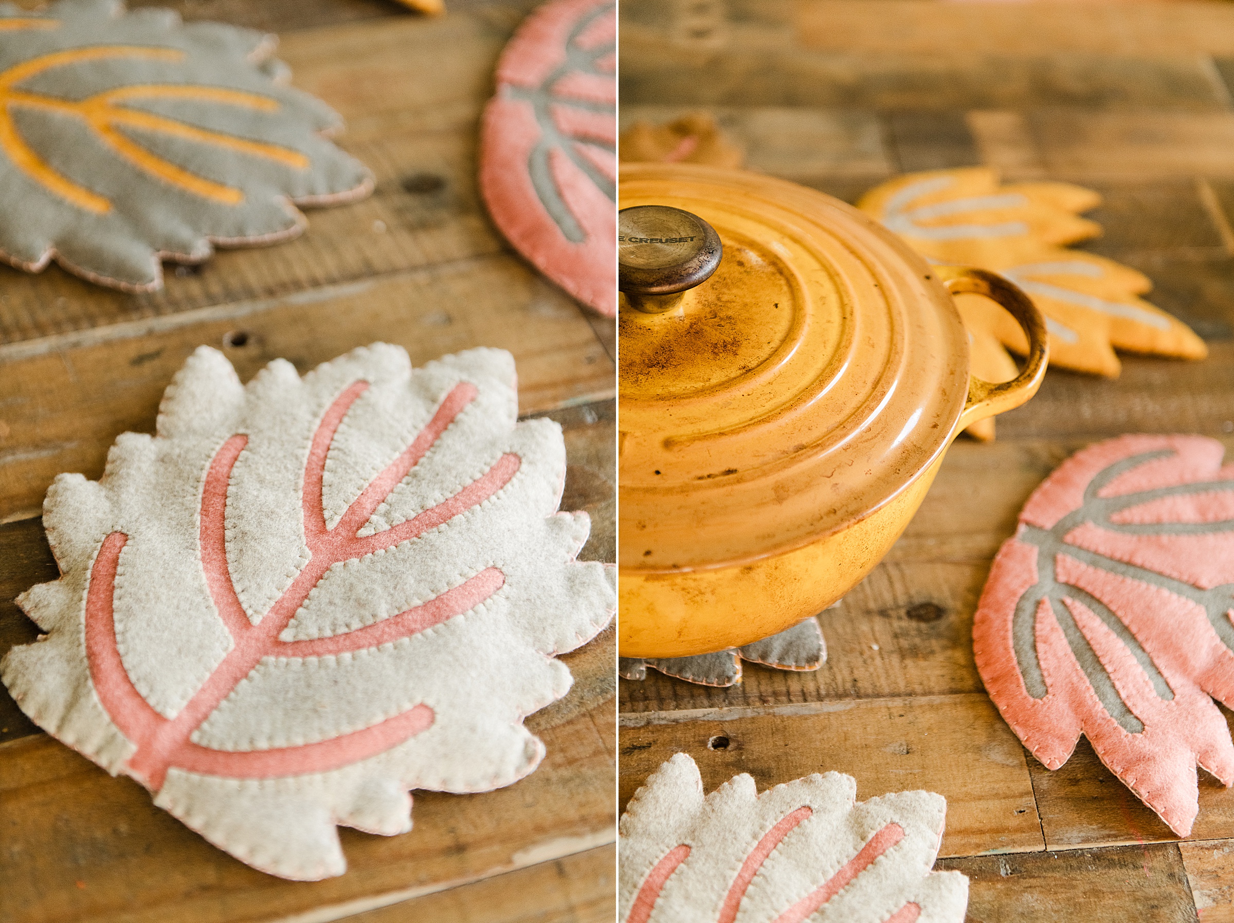 Fall leaf trivets, felt trivet DIY, fall table decor, fall DIY decor, thanksgiving table decor ideas, felt trivet DIY