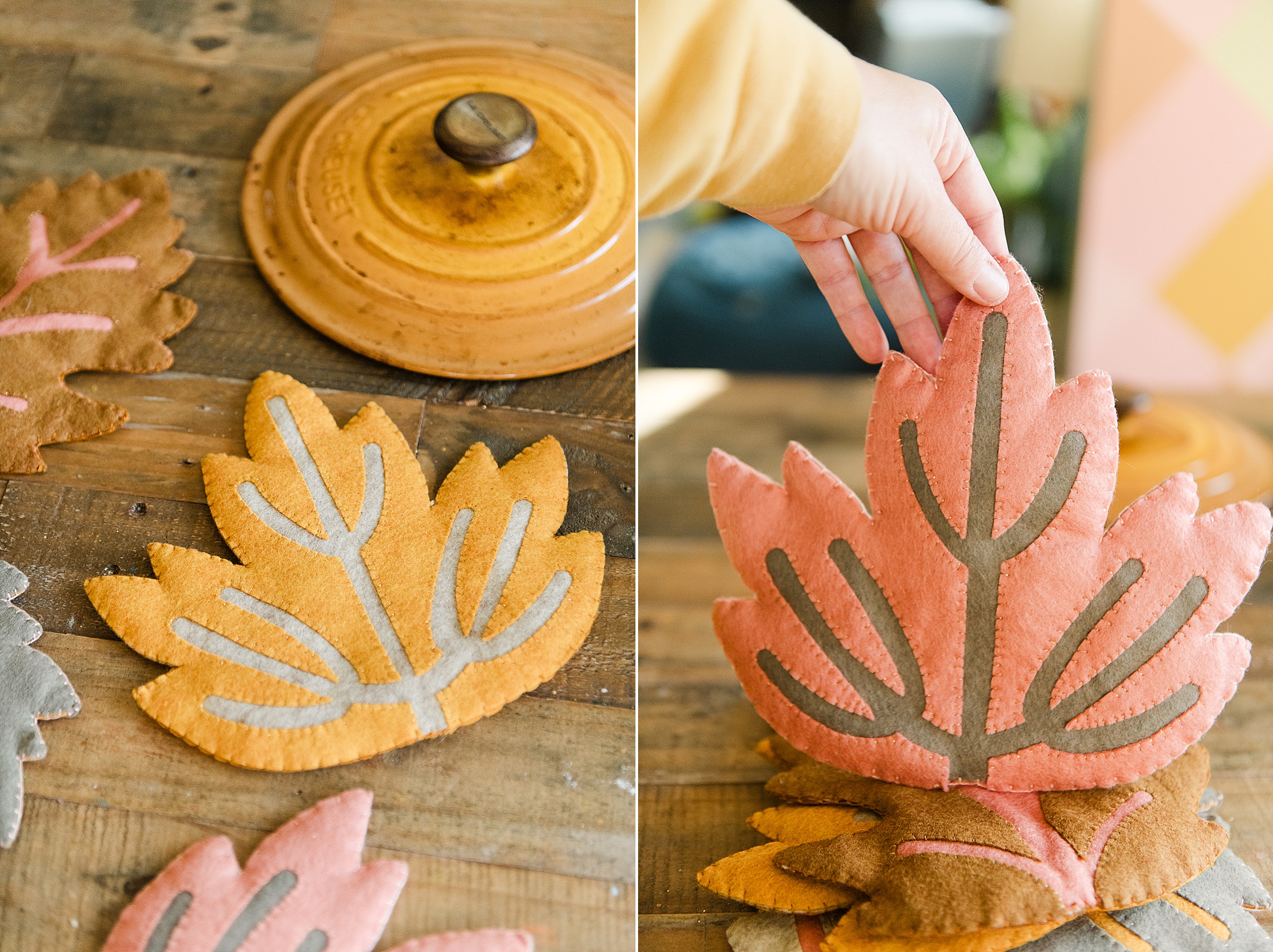 Fall leaf trivets, felt trivet DIY, fall table decor, fall DIY decor, thanksgiving table decor ideas, felt trivet DIY