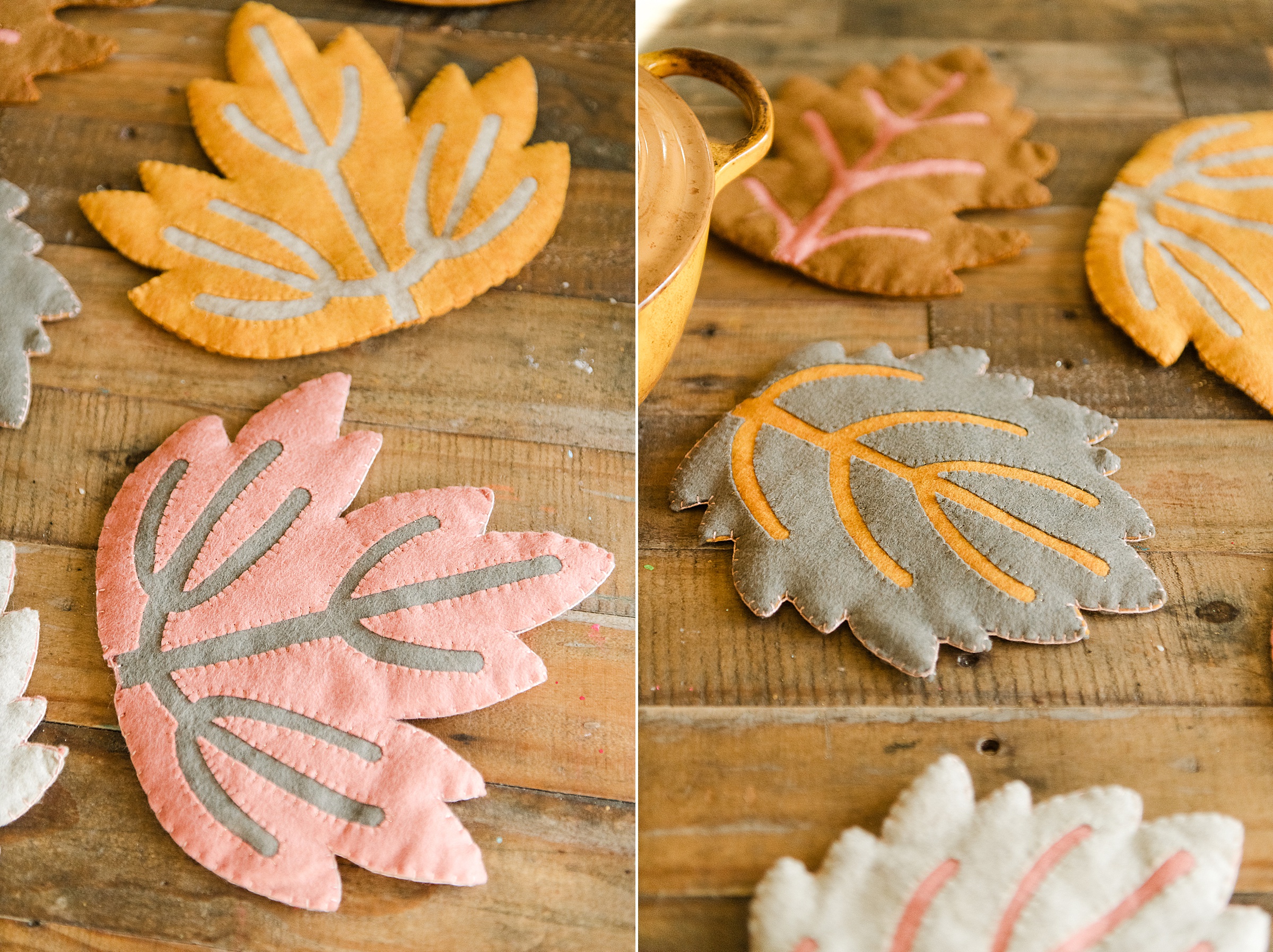 Fall leaf trivets, felt trivet DIY, fall table decor, fall DIY decor, thanksgiving table decor ideas, felt trivet DIY