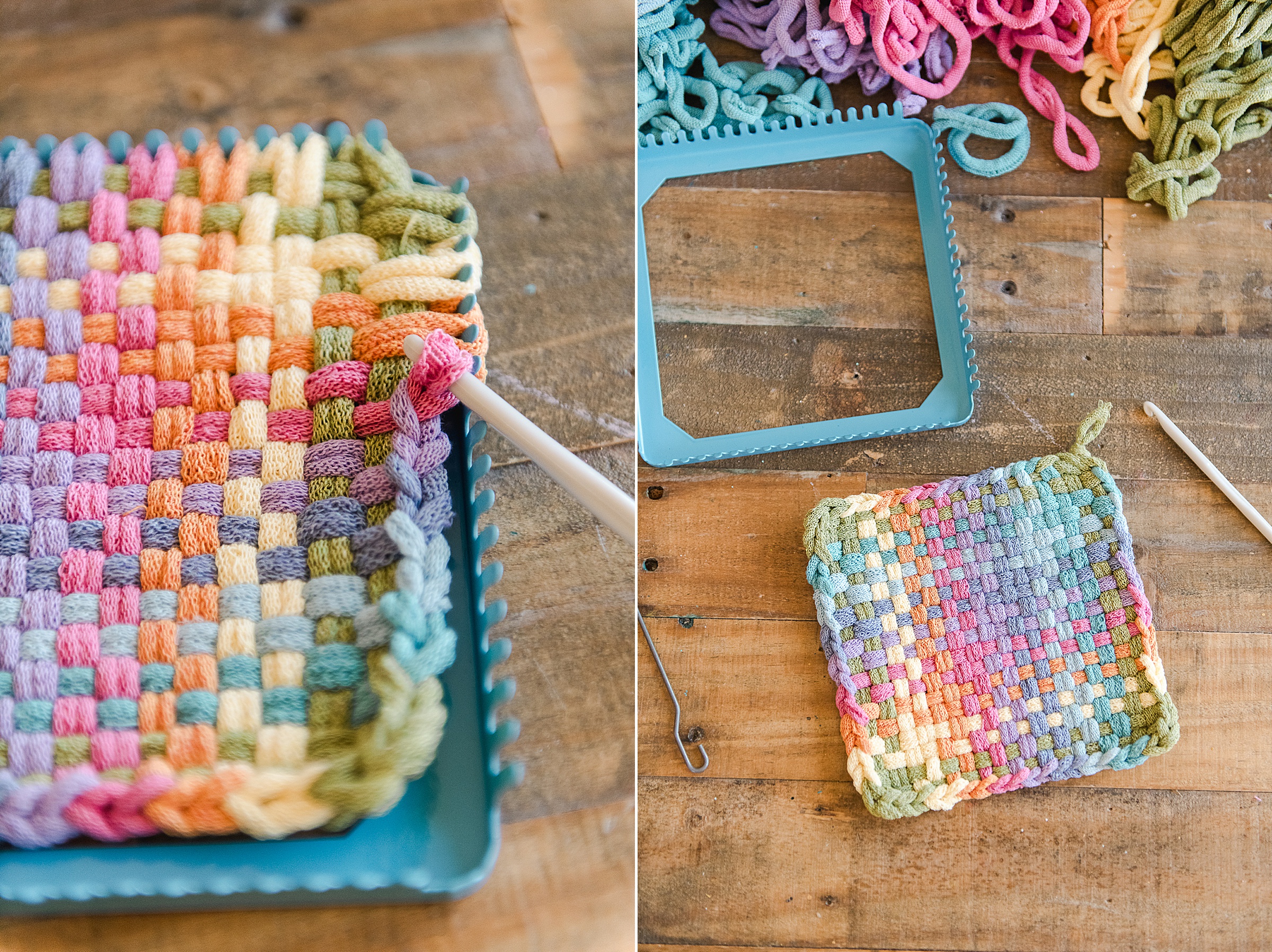 woven potholder DIY, DIY potholder, loop potholder DIY, potholder kit DIY, how to make a potholder, crafts for kids, kid crafts, summer craft ideas