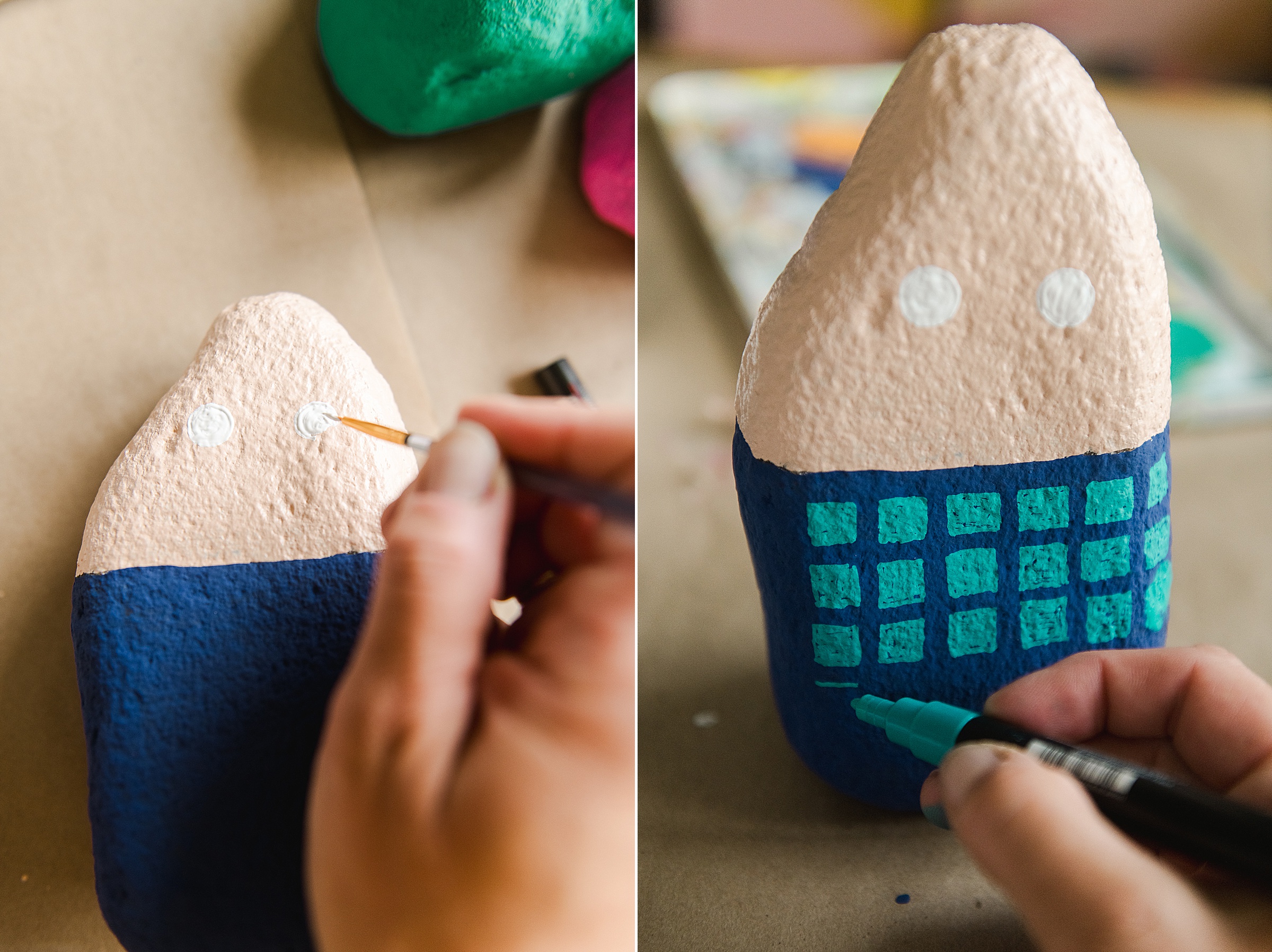 Painted rock family, how to paint a rock family, painted people rocks, painted rocks to look like people, kids summer craft ideas, summer craft idea for kids